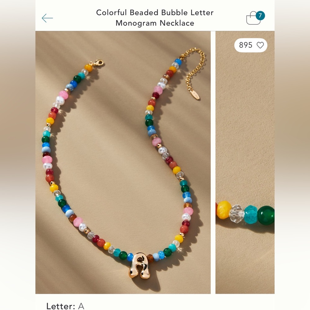 NWT Anthropologie Colorful beaded “A” initial necklace.